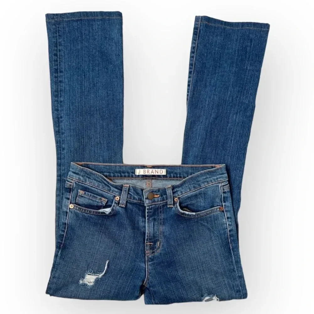 ⭐️J Brand Jeans Ripped Bootcut Medium Wash Size 27 8.5” Rise - Picture 4 of 9